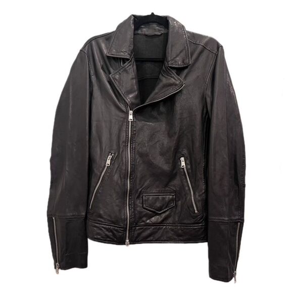 ALL SAINTS • Black Rio Biker Leather Jacket • Size Medium - Picture 1 of 13